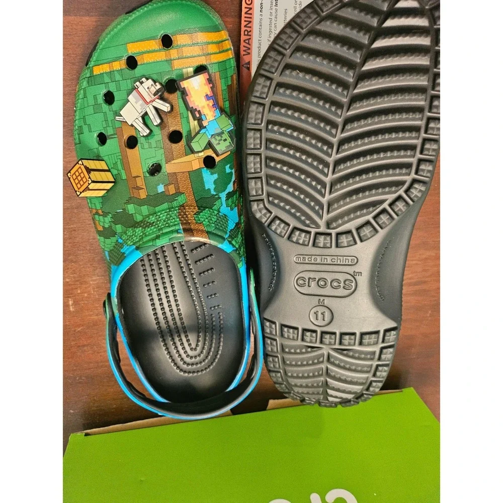 Crocs Minecraft Elevated Clog Mens Size 11 Green Light Up Jibbitz Charms New